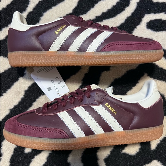 NWT Adidas Samba OG W Maroon Cream White Gold Metallic Sneakers Size Women’s 7 - Picture 10 of 16